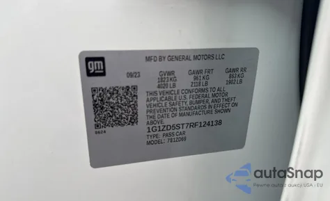 2024 Chevrolet Malibu Lt из США, поврежденный, VIN 1G1ZD5ST7RF124138